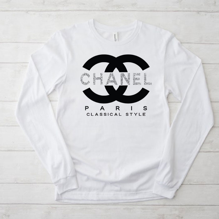 Chanel-Paris-Classical-Style-Gitter-Logo-Unisex-Kid-Long-Sleeve-Tee-LTB2617 Chanel Paris Classical Style Gitter Logo Unisex & Kid Long Sleeve Tee LTB2617