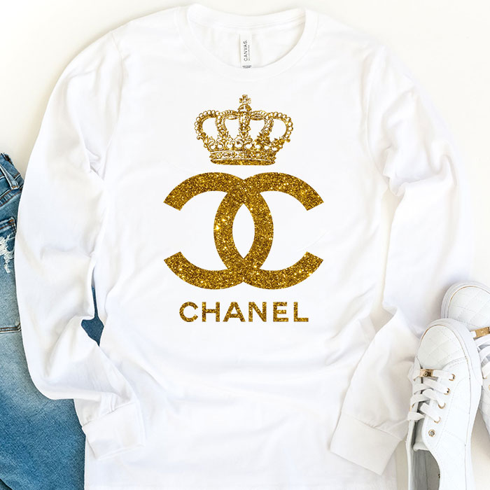 Chanel-Queen-Glitter-Logo-Kid-Tee-Unisex-Longsleeve-Tee-LTB2914-1