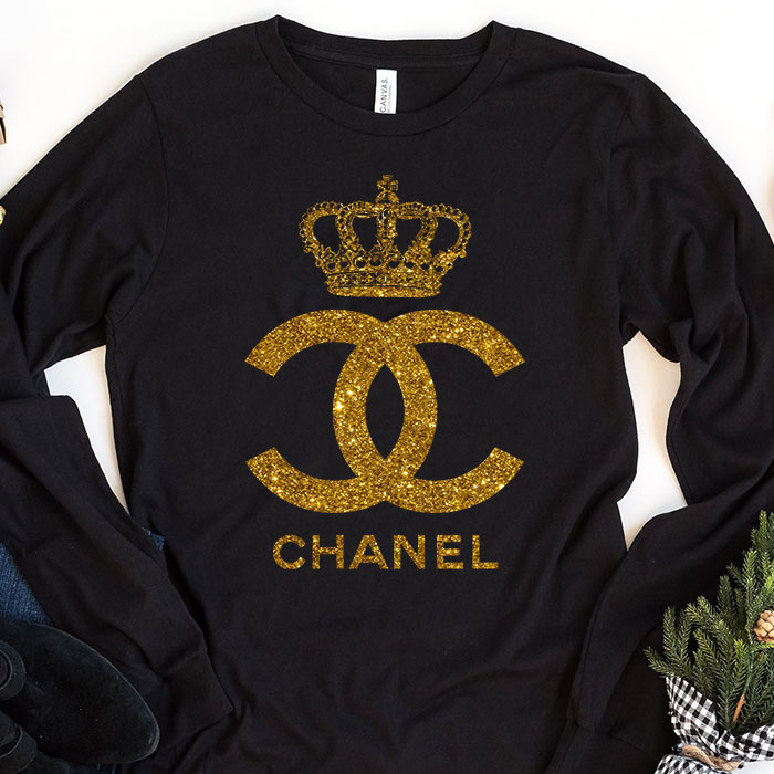 Chanel-Queen-Glitter-Logo-Kid-Tee-Unisex-Longsleeve-Tee-LTB2914 Chanel Queen Glitter Logo Kid Tee Unisex Longsleeve Tee LTB2914