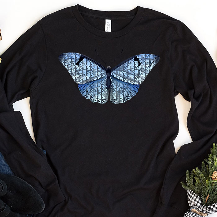 Dior-Logo-Luxury-Pattern-Butterfly-Unisex-Kid-Long-Sleeve-Tee-LTB2513 Dior Logo Luxury Pattern Butterfly Unisex & Kid Long Sleeve Tee LTB2513