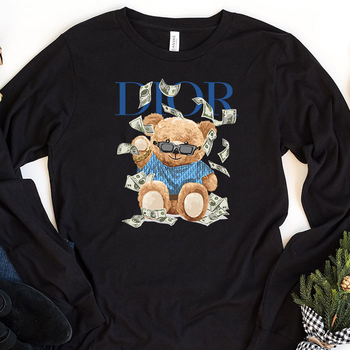 Dior-Logo-Luxury-Teddy-Bear-Unisex-Kid-Long-Sleeve-Tee-LTB2515 Dior Logo Luxury Teddy Bear Unisex & Kid Long Sleeve Tee LTB2515