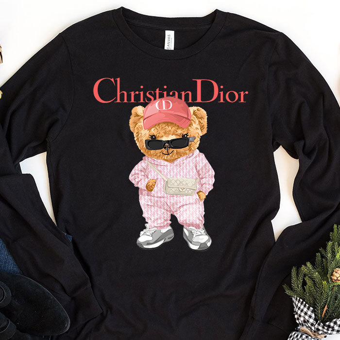 Dior-Logo-Luxury-Teddy-Bear-Unisex-Kid-Long-Sleeve-Tee-LTB2516 Dior Logo Luxury Teddy Bear Unisex & Kid Long Sleeve Tee LTB2516