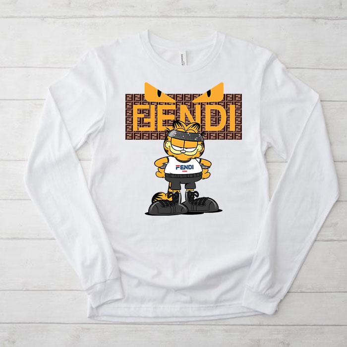 Fendi-Roma-Diabolic-Eyes-Garfield-Unisex-Kid-Long-Sleeve-Tee-LTB2544 Fendi Roma Diabolic Eyes Garfield Unisex & Kid Long Sleeve Tee LTB2544
