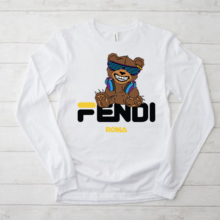 Fendi-Roma-Teddy-Bear-Unisex-Kid-Long-Sleeve-Tee-LTB2547 Fendi Roma Teddy Bear Unisex & Kid Long Sleeve Tee LTB2547