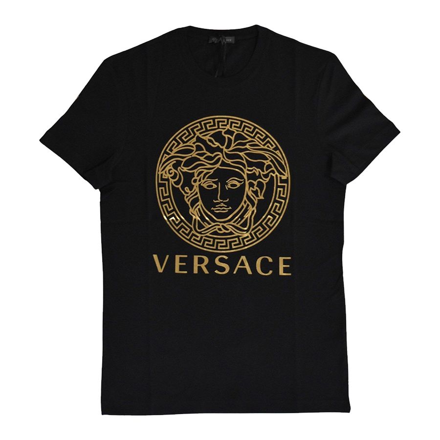 Gold-Medusa-Logo-Versace-Printed-Cotton-Tee-Unisex-T-Shirt-FTS155 Gold Medusa Logo Versace Printed Cotton Tee Unisex T-Shirt FTS155