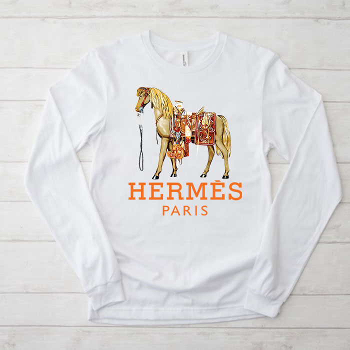 Hermes-Paris-Horse-Original-Logo-Kid-Tee-Unisex-Longsleeve-Tee-LTB2936 Hermes Paris Horse Original Logo Kid Tee Unisex Longsleeve Tee LTB2936