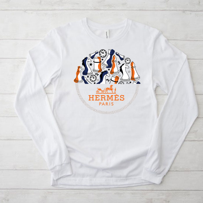 Hermes-Paris-Seahorses-Logo-Kid-Tee-Unisex-Longsleeve-Tee-LTB2926 Hermes Paris Seahorses Logo Kid Tee Unisex Longsleeve Tee LTB2926