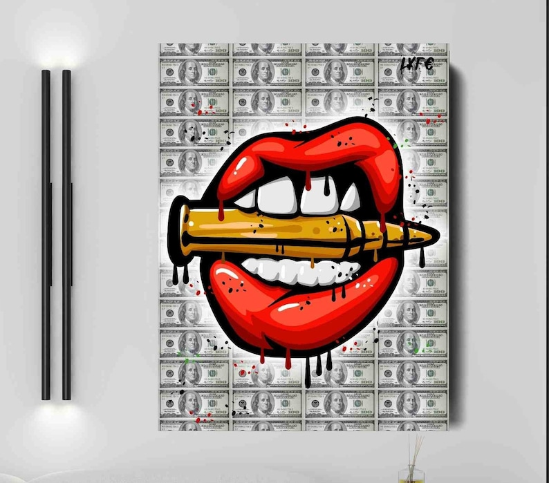 Lips-X-Bullet-X-Money-Canvas-Street-Art-Motivational-Interior-Art-Wall-Art-Office-Art-Banksy-Pop-Art-1