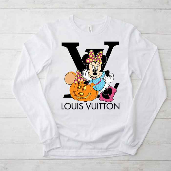 Louis-Vuitton-Logo-Luxury-Halloween-Pumpkin-Minnie-Mouse-Unisex-Kid-Long-Sleeve-Tee-TBL105 Louis Vuitton Logo Luxury Halloween Pumpkin Minnie Mouse Unisex & Kid Long Sleeve Tee TBL105