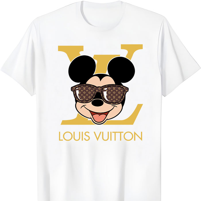 Louis-Vuitton-Logo-Luxury-Monogram-Canvas-Pattern-Mickey-Mouse-LV-Unisex-T-Shirt-CB393 Louis Vuitton Logo Luxury Monogram Canvas Pattern Mickey Mouse LV Unisex T-Shirt CB393