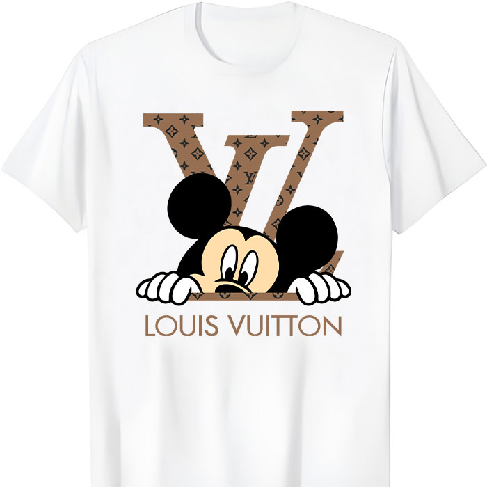 Louis-Vuitton-Logo-Luxury-Monogram-Canvas-Pattern-Mickey-Mouse-LV-Unisex-T-Shirt-CB419 Louis Vuitton Logo Luxury Monogram Canvas Pattern Mickey Mouse LV Unisex T-Shirt CB419
