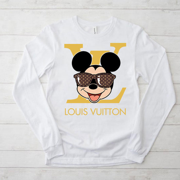 Louis-Vuitton-Logo-Luxury-Monogram-Canvas-Pattern-Mickey-Mouse-Unisex-Kid-Long-Sleeve-Tee-TBL140 Louis Vuitton Logo Luxury Monogram Canvas Pattern Mickey Mouse Unisex & Kid Long Sleeve Tee TBL140