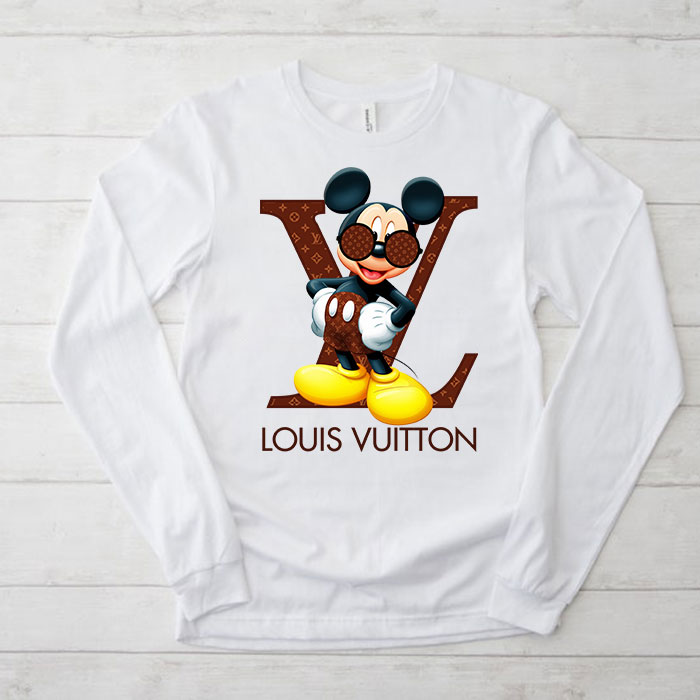 Louis-Vuitton-Logo-Luxury-Monogram-Canvas-Pattern-Mickey-Mouse-Unisex-Kid-Long-Sleeve-Tee-TBL144 Louis Vuitton Logo Luxury Monogram Canvas Pattern Mickey Mouse Unisex & Kid Long Sleeve Tee TBL144