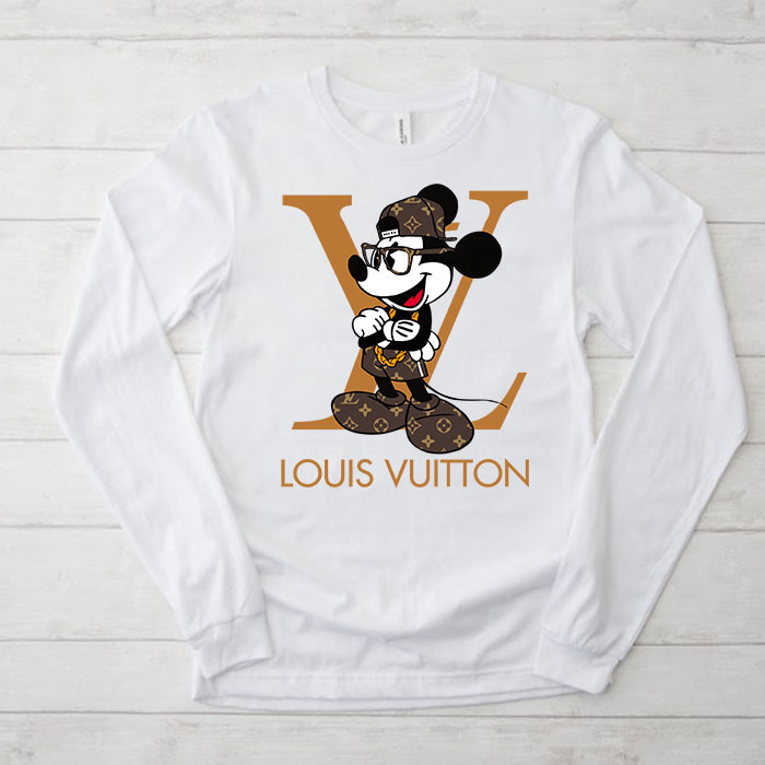 Louis-Vuitton-Logo-Luxury-Monogram-Canvas-Pattern-Mickey-Mouse-Unisex-Kid-Long-Sleeve-Tee-TBL147 Louis Vuitton Logo Luxury Monogram Canvas Pattern Mickey Mouse Unisex & Kid Long Sleeve Tee TBL147