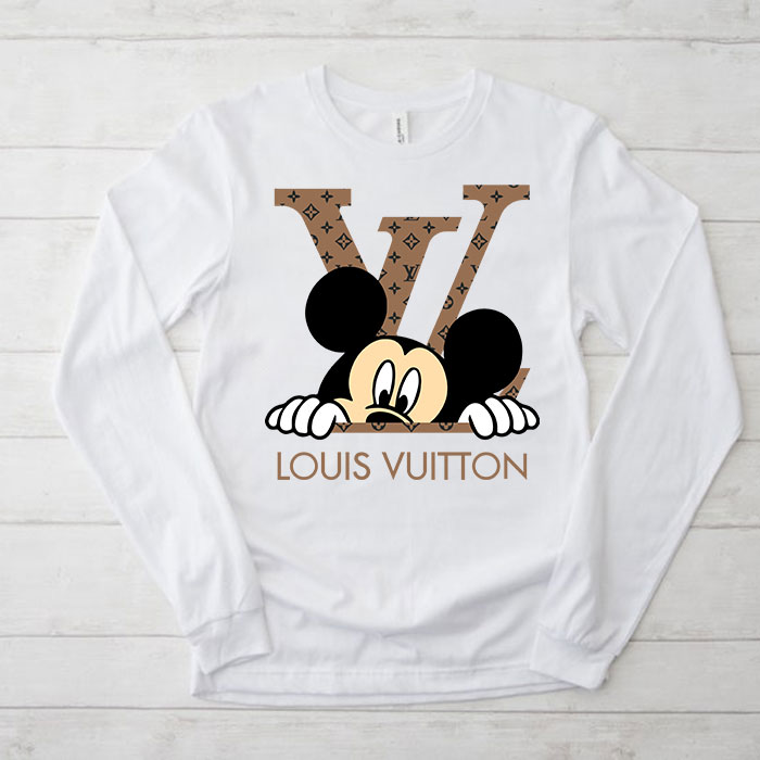 Louis-Vuitton-Logo-Luxury-Monogram-Canvas-Pattern-Mickey-Mouse-Unisex-Kid-Long-Sleeve-Tee-TBL166 Louis Vuitton Logo Luxury Monogram Canvas Pattern Mickey Mouse Unisex & Kid Long Sleeve Tee TBL166