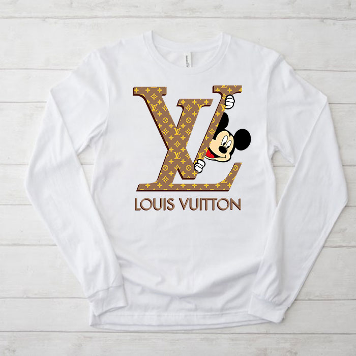 Louis-Vuitton-Logo-Luxury-Monogram-Canvas-Pattern-Mickey-Mouse-Unisex-Kid-Long-Sleeve-Tee-TBL170 Louis Vuitton Logo Luxury Monogram Canvas Pattern Mickey Mouse Unisex & Kid Long Sleeve Tee TBL170