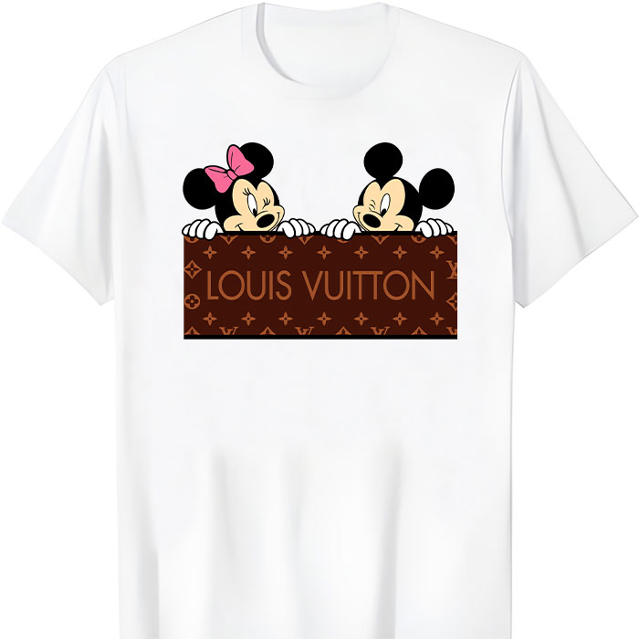 Louis-Vuitton-Logo-Luxury-Monogram-Canvas-Pattern-Minnie-Mouse-Mickey-Mouse-LV-Unisex-T-Shirt-CB422 Louis Vuitton Logo Luxury Monogram Canvas Pattern Minnie Mouse Mickey Mouse LV Unisex T-Shirt CB422