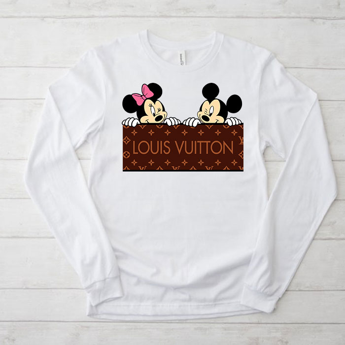 Louis-Vuitton-Logo-Luxury-Monogram-Canvas-Pattern-Minnie-Mouse-Mickey-Mouse-Unisex-Kid-Long-Sleeve-Tee-TBL169 Louis Vuitton Logo Luxury Monogram Canvas Pattern Minnie Mouse Mickey Mouse Unisex & Kid Long Sleeve Tee TBL169