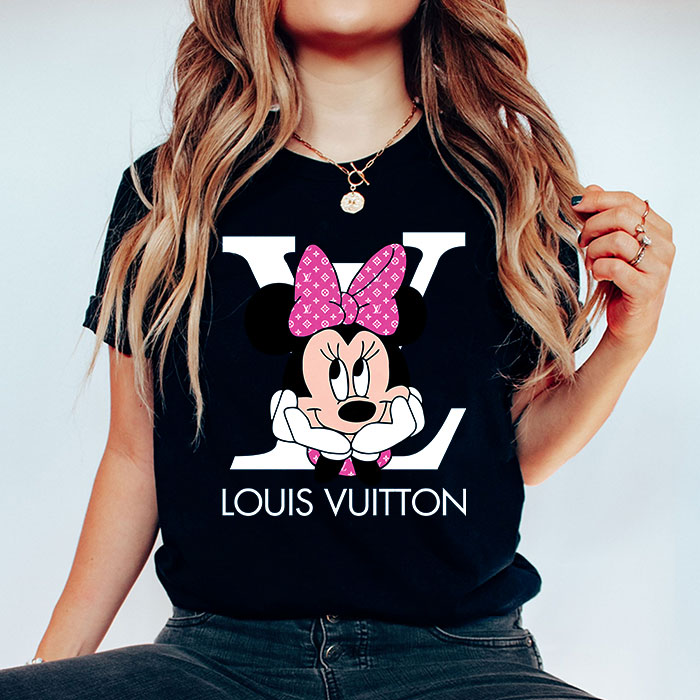 Louis-Vuitton-Logo-Luxury-Pink-And-White-Monogram-Canvas-Pattern-Minnie-Mouse-LV-Unisex-T-Shirt-CB395-1