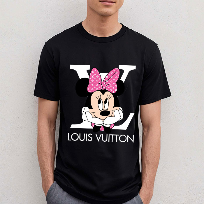 Louis-Vuitton-Logo-Luxury-Pink-And-White-Monogram-Canvas-Pattern-Minnie-Mouse-LV-Unisex-T-Shirt-CB395-2