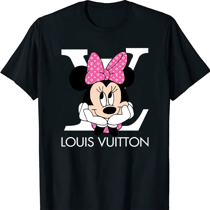 Louis-Vuitton-Logo-Luxury-Pink-And-White-Monogram-Canvas-Pattern-Minnie-Mouse-LV-Unisex-T-Shirt-CB395 Louis Vuitton Logo Luxury Pink And White Monogram Canvas Pattern Minnie Mouse LV Unisex T-Shirt CB395