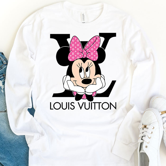 Louis-Vuitton-Logo-Luxury-Pink-And-White-Monogram-Canvas-Pattern-Minnie-Mouse-Unisex-Kid-Long-Sleeve-Tee-TBL142-1