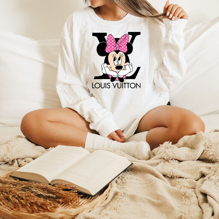 Louis-Vuitton-Logo-Luxury-Pink-And-White-Monogram-Canvas-Pattern-Minnie-Mouse-Unisex-Kid-Long-Sleeve-Tee-TBL142-2