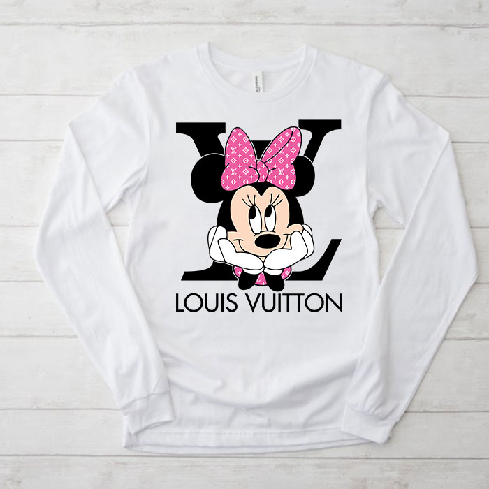 Louis-Vuitton-Logo-Luxury-Pink-And-White-Monogram-Canvas-Pattern-Minnie-Mouse-Unisex-Kid-Long-Sleeve-Tee-TBL142 Louis Vuitton Logo Luxury Pink And White Monogram Canvas Pattern Minnie Mouse Unisex & Kid Long Sleeve Tee TBL142