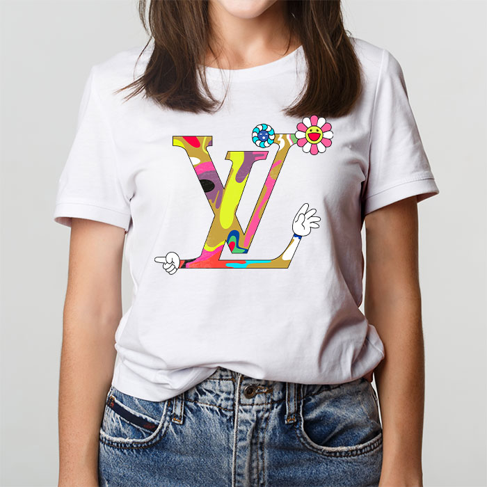 Louis-Vuitton-Logo-Luxury-Takashi-Murakami-Flower-LV-Unisex-T-Shirt-CB438-1