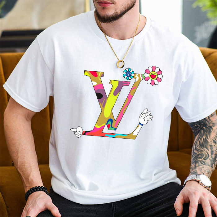 Louis-Vuitton-Logo-Luxury-Takashi-Murakami-Flower-LV-Unisex-T-Shirt-CB438-2