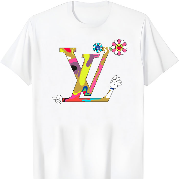 Louis-Vuitton-Logo-Luxury-Takashi-Murakami-Flower-LV-Unisex-T-Shirt-CB438 Louis Vuitton Logo Luxury Takashi Murakami Flower LV Unisex T-Shirt CB438