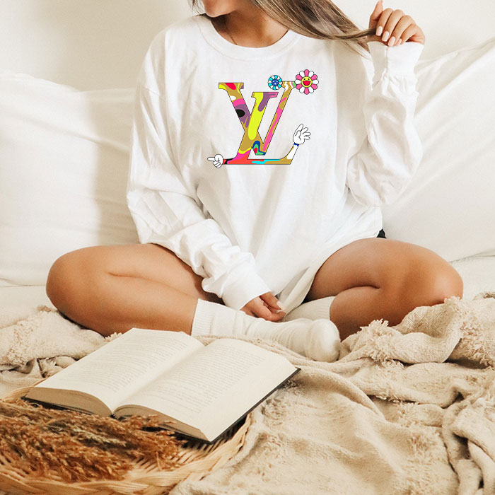 Louis-Vuitton-Logo-Luxury-Takashi-Murakami-Flower-Unisex-Kid-Long-Sleeve-Tee-TBL185-2