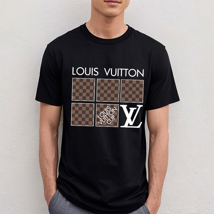 Louis-Vuitton-Logo-Luxury-With-Damier-Pattern-LV-Unisex-T-Shirt-CB450-2