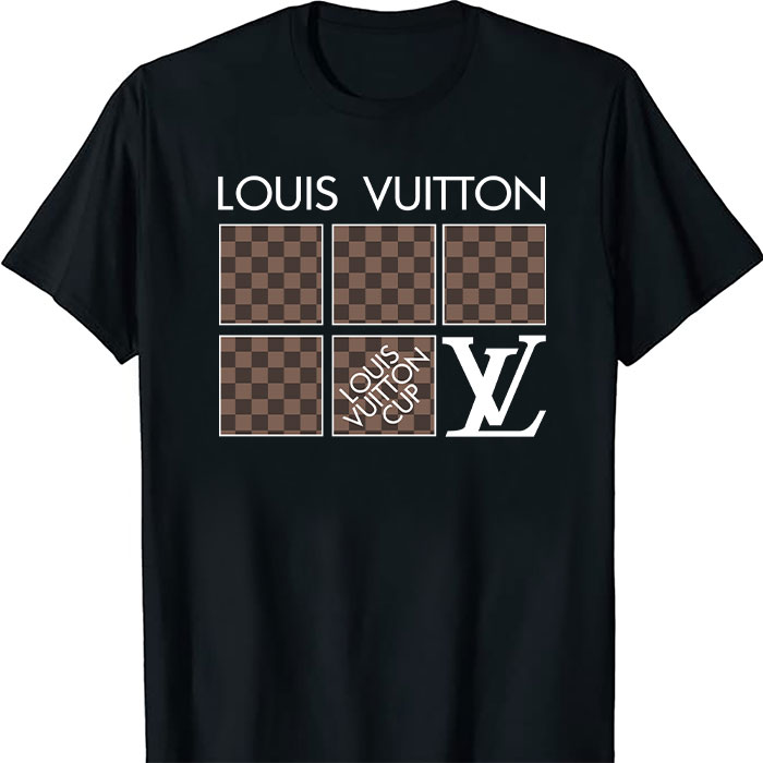 Louis-Vuitton-Logo-Luxury-With-Damier-Pattern-LV-Unisex-T-Shirt-CB450 Louis Vuitton Logo Luxury With Damier Pattern LV Unisex T-Shirt CB450
