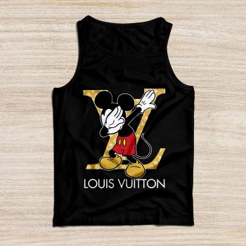 Louis Vuitton Luxury Logo Yellow And White Monogram Canvas Pattern Mickey Mouse Dabbing Unisex Tank Top TB096