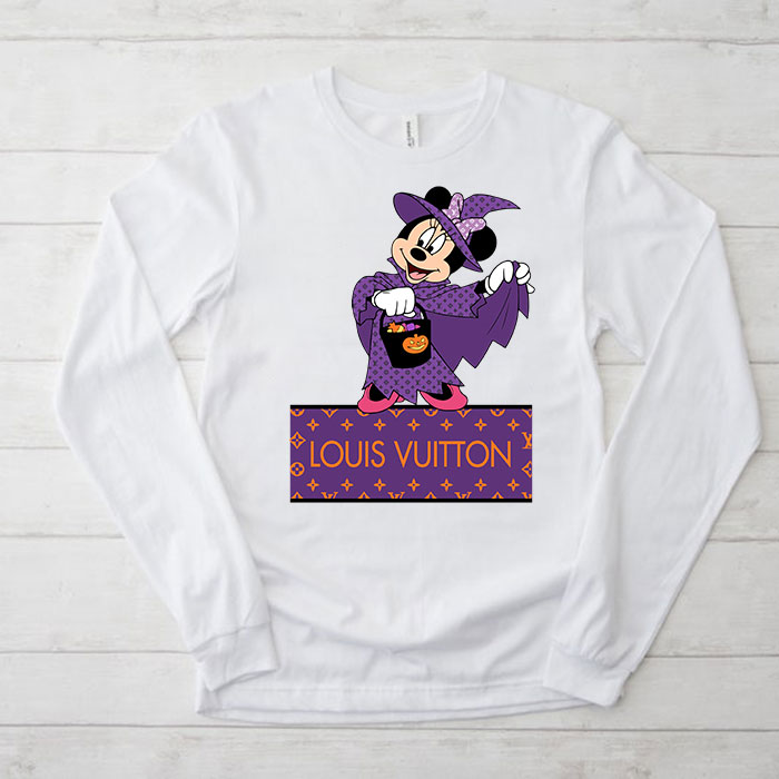 Louis-Vuitton-Monogram-Canvas-Pattern-Halloween-Minnie-Mouse-Unisex-Kid-Long-Sleeve-Tee-TBL101 Louis Vuitton Monogram Canvas Pattern Halloween Minnie Mouse Unisex & Kid Long Sleeve Tee TBL101