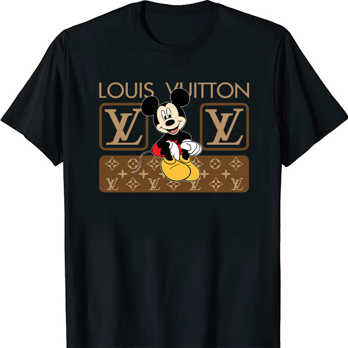 Louis-Vuitton-Monogram-Canvas-Pattern-Mickey-Mouse-LV-Unisex-T-Shirt-CB409 Louis Vuitton Monogram Canvas Pattern Mickey Mouse LV Unisex T-Shirt CB409