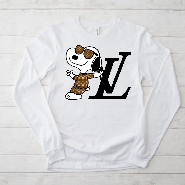 Louis-Vuitton-Monogram-Canvas-Pattern-Snoopy-Unisex-Kid-Long-Sleeve-Tee-TBL157 Louis Vuitton Monogram Canvas Pattern Snoopy Unisex & Kid Long Sleeve Tee TBL157