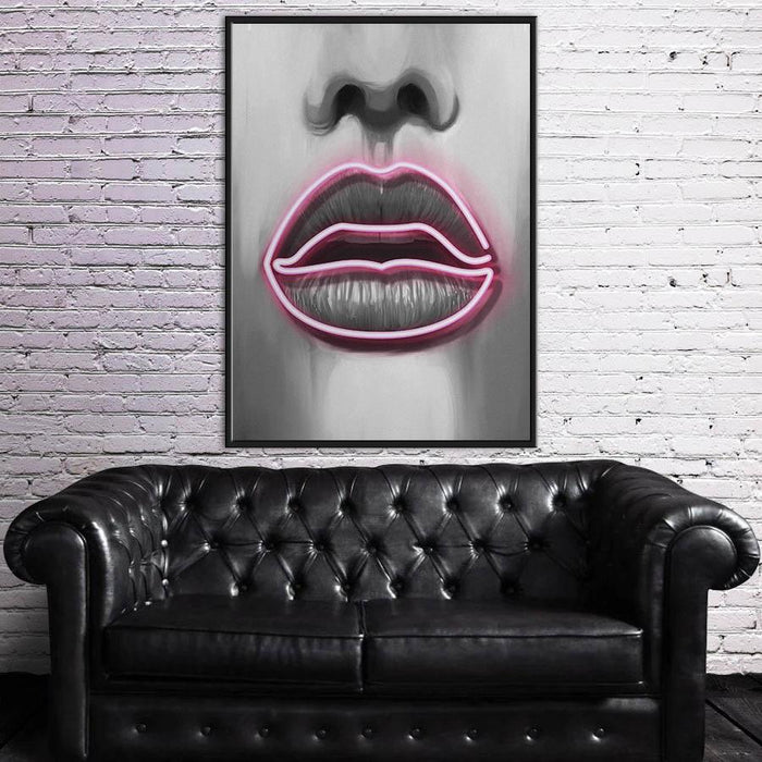 Neon-Kisses-A-Playful-Blend-of-Grayscale-and-Neon-Art-Canvas-Poster-Print-Wall-Art-Decor-2
