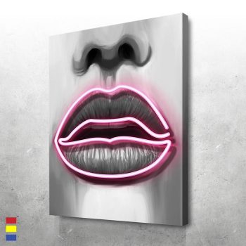 Neon Kisses A Playful Blend of Grayscale and Neon Art Canvas Poster Print Wall Art Decor