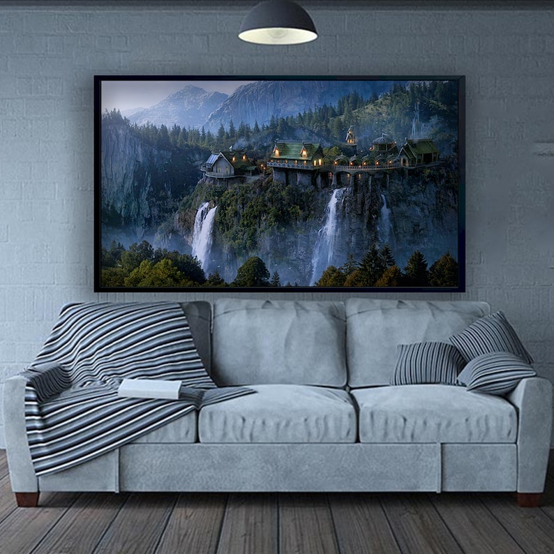 Night-in-Rivendell-Inspired-Canvas-Art-Lord-of-the-Rings-Poster-LotR-Poster-Art-The-Fellowship-Magic-Elves-Valley-Middle-Earth-1