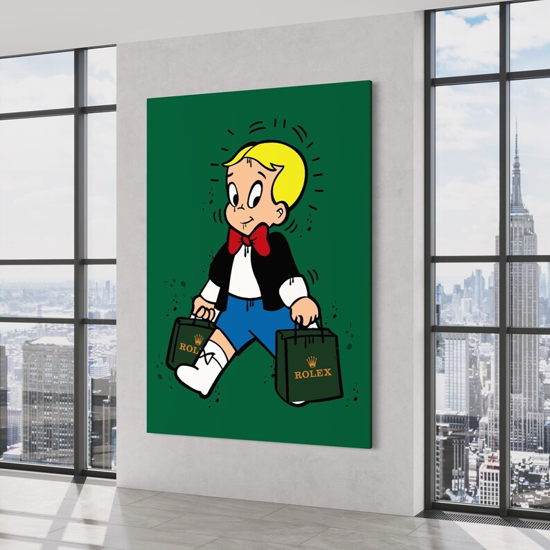 Richie-Rich-X-Rolex-Canvas-Alec-Monopoly-Inspired-Wall-Decor-Scrooge-Mcduck-Money-Pop-Art-Large-Watch-Art Richie Rich X Rolex Canvas Alec Monopoly Inspired Wall Decor Scrooge Mcduck Money Pop Art Large Watch Art
