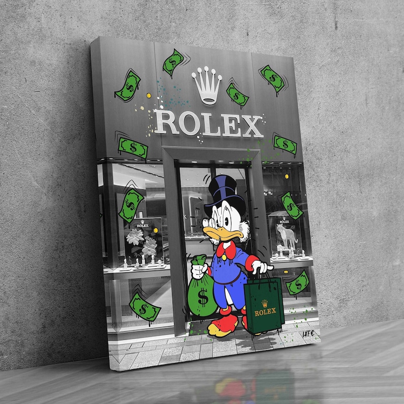 Scrooge-Mcduck-Canvas-Rolex-Watch-Art-Alec-Monopoly-Luxury-Art-Banksy-Pop-Art Scrooge Mcduck Canvas Rolex Watch Art Alec Monopoly Luxury Art Banksy Pop Art