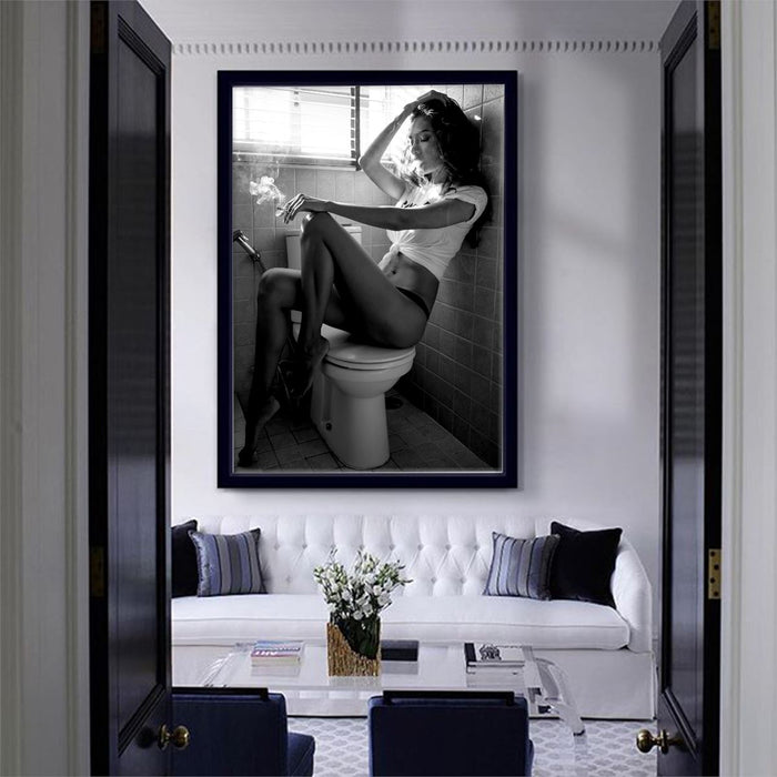 Smoke-Break-Escapades-A-Womans-Relaxed-Moment-in-the-Bathroom-Canvas-Poster-Print-Wall-Art-Decor-3