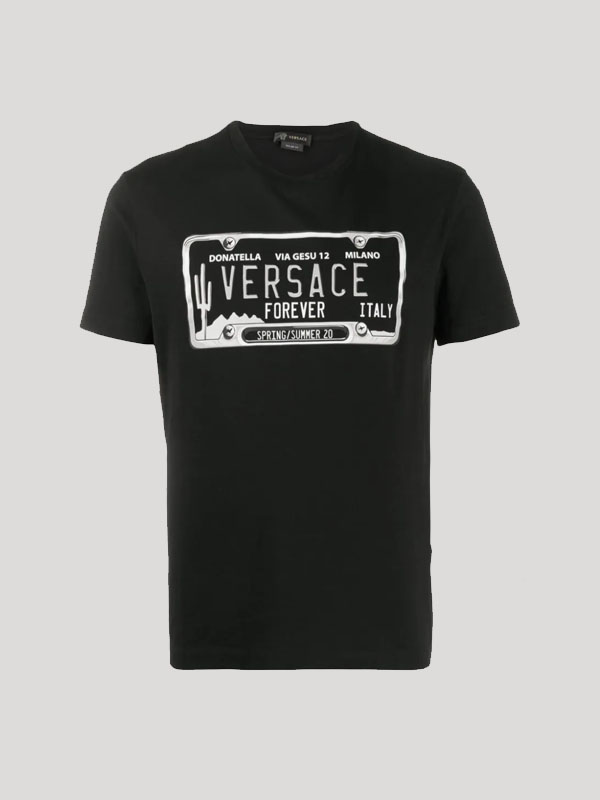 Versace-Logo-Printed-Italy-Forever-Cotton-Tee-Unisex-T-Shirt-FTS154 Versace Logo Printed Italy Forever Cotton Tee Unisex T-Shirt FTS154