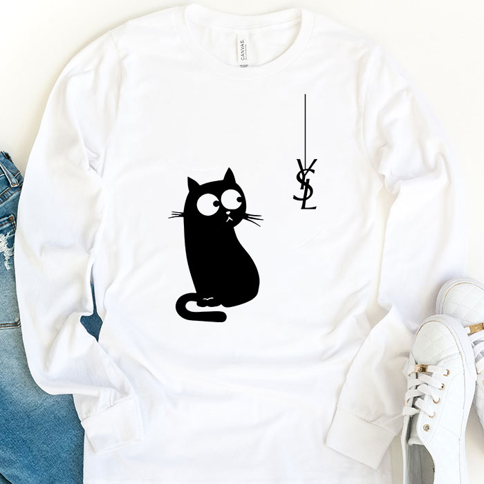 Yves-Saint-Laurent-Logo-Luxury-Black-Kitten-Kid-Tee-Unisex-Longsleeve-Tee-LTB2946-1