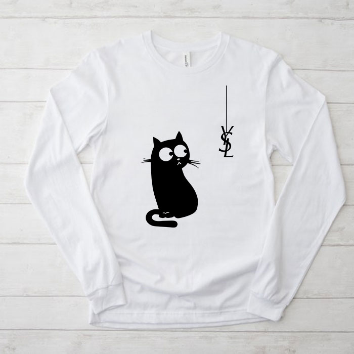 Yves-Saint-Laurent-Logo-Luxury-Black-Kitten-Kid-Tee-Unisex-Longsleeve-Tee-LTB2946 Yves Saint Laurent Logo Luxury Black Kitten Kid Tee Unisex Longsleeve Tee LTB2946