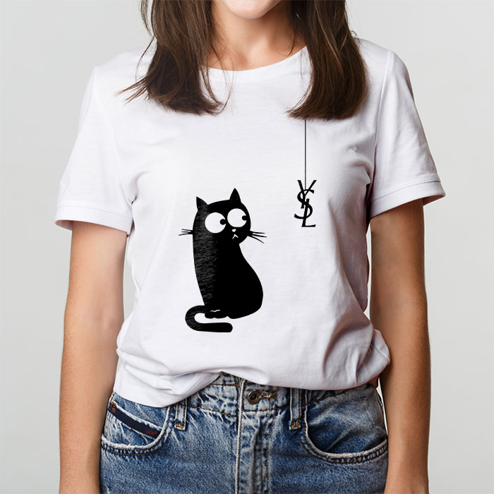 Yves-Saint-Laurent-Logo-Luxury-Black-Kitten-Unisex-T-Shirt-TTB2946-1