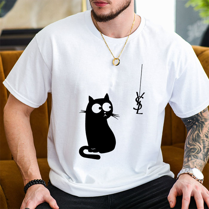 Yves-Saint-Laurent-Logo-Luxury-Black-Kitten-Unisex-T-Shirt-TTB2946-2