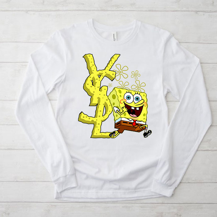 Yves-Saint-Laurent-Logo-Luxury-Spongebob-Kid-Tee-Unisex-Longsleeve-Tee-LTB2939 Yves Saint Laurent Logo Luxury Spongebob Kid Tee Unisex Longsleeve Tee LTB2939